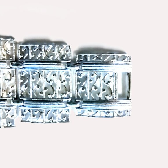 Vintage Sarah Coventry Silver-Tone Filigree Panel Link Bracelet Unsigned ~ EVC! - Picture 3 of 10